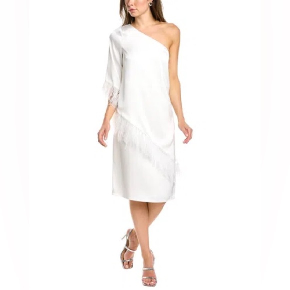 One-Shoulder White Fringe Cocktail Dress